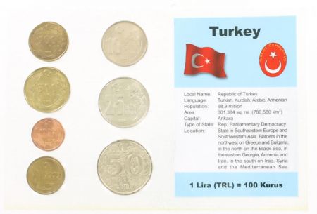 Turquie Blister 7 monnaies TURQUIE (100 à 50000 lira)
