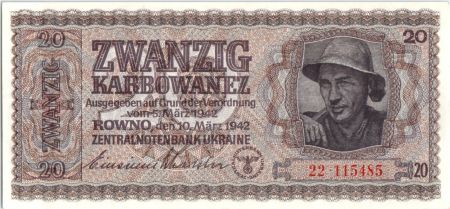 Ukraine 20 Karbowanez 1942 Occupation allemande