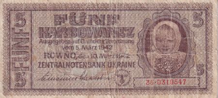 Ukraine 5 Karbowanez - Occupation militaire allemande - 1942 - B+ - P.51