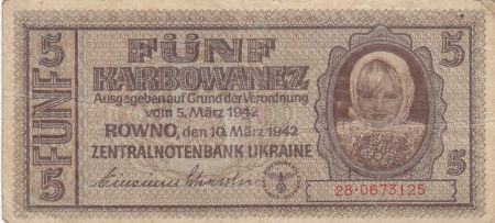 Ukraine 5 Karbowanez Fillette - 10-03-1942 - Occupation allemande