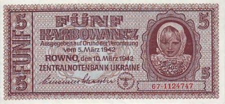 Ukraine 5 Karbowanez Fillette - 10-03-1942