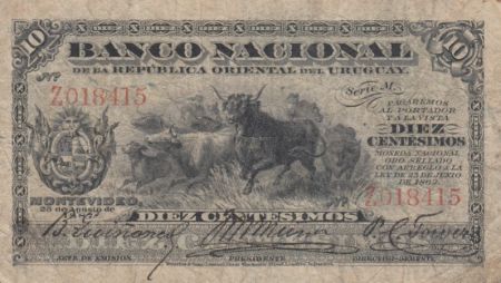 Uruguay 10 Centesimos  Vaches - 1887 - P.A. 87 - B+