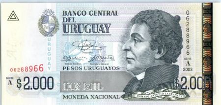 Uruguay 2000 Pesos Urugayos, Damaso Antonio Larragna - Bibliothèque Nationale - 2003
