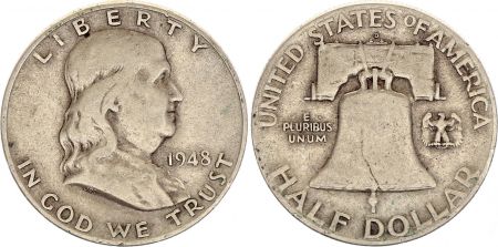 USA 1/2 Dollar - Benjamin Franklin - Liberty Bell - 1948 - Argent