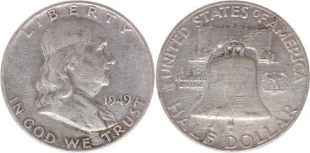 USA 1/2 Dollar Benjamin Franklin - Liberty Bell - 1949 Argent