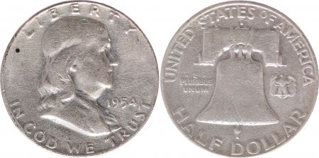 USA 1/2 Dollar Benjamin Franklin - Liberty Bell - 1954 D Denver