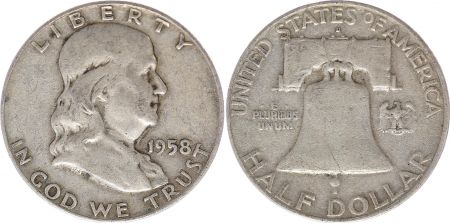 USA 1/2 Dollar Benjamin Franklin - Liberty Bell - 1958 - 2ième ex. D Denver