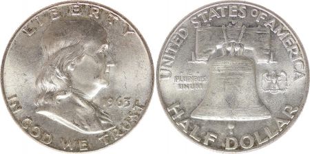 USA 1/2 Dollar Benjamin Franklin - Liberty Bell - 1963 - 1ière ex.  D Denver