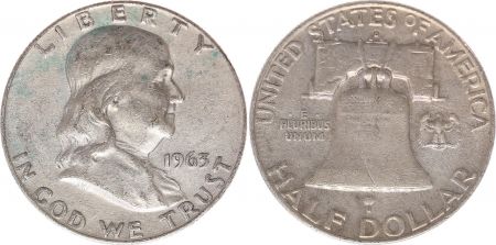 USA 1/2 Dollar Benjamin Franklin - Liberty Bell - 1963 - 4ième ex. D Denver