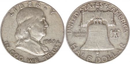 USA 1/2 Dollar Benjamin Franklin - Liberty Bell - 1963 - 5ième ex. D Denver