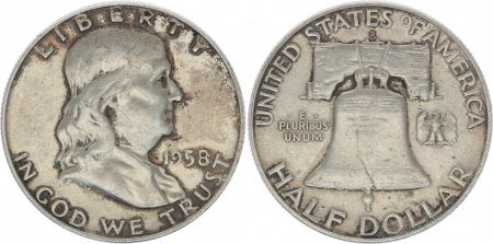 USA 1/2 Dollar Benjamin Franklin - Liberty Bell 1958