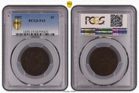 USA 1 Cent Draped Bust  - 1802 - PCGS F15
