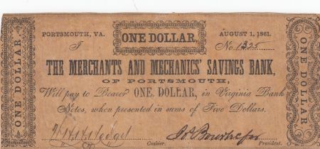 USA 1 Dollar - the Merchants and Mecanics Saving Bank - 1861 - TB