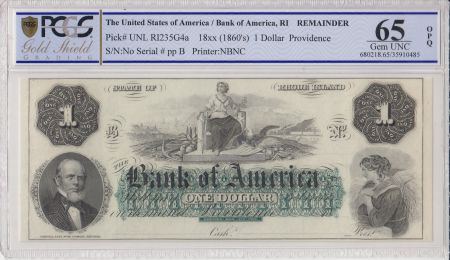 USA 1 dollar, Bank of América, Providence - 1860 - Lettre B - PCGS 65 OPQ