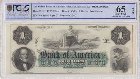 USA 1 dollar, Bank of América, Providence - 1860 - PCGS 65OPQ