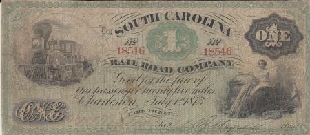 USA 1 dollar, Entreprise ferroviaire - Caroline du Sud - 1873