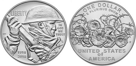 USA 1 Dollar Centenaire  1ère Guerre Mondiale 1918-2018 - P Philadelphie Argent