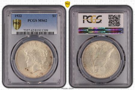 USA 1 Dollar Peace - 1922 PCGS MS 62