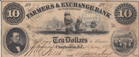 USA 10 dollars,  Agriculteurs et Banque de change de Charleston - Caroline du Sud- 1864