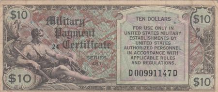 USA 10 Dollars Military Cerificate - Série 481 - 1951 - TB