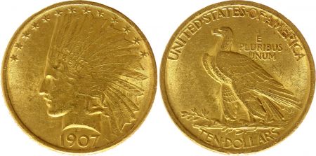 USA 10 Dollars Tête Indien - Aigle 1907 - Or