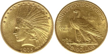 USA 10 Dollars Tête Indien - Aigle 1915 Or
