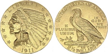 USA 2 1/2 Dollars, Tête Indien - Aigle 1911