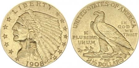 USA 2 1/2 Dollars 2 1/2 Dollars, Tête Indien - Aigle 1908