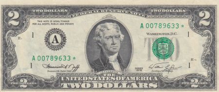 USA 2 Dollars - Jefferson - 1976 - Série remplacement (étoile) - A (Boston) - A0078633*