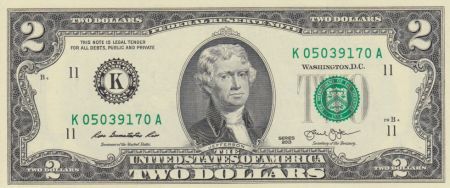 USA 2 Dollars Jefferson - Indépendance 1776 - 2013 K11 Dallas - Neuf