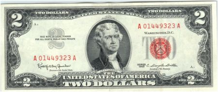 USA 2 Dollars Jefferson - Monticello - 1963 - A 01449323 A