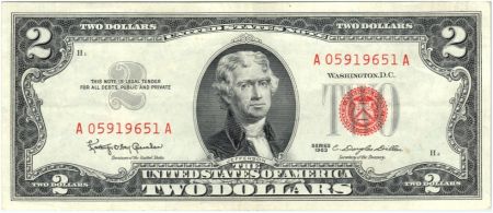USA 2 Dollars Jefferson - Monticello - 1963 - A 05919651 A