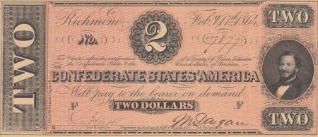 USA 2 Dollars J.P. Benjamin - Confédérate States - 1864