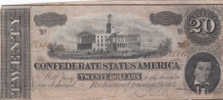 USA 20 Dollars A. H. Stephens - Confédérate States - 1864 - TB+ - P.69