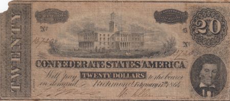 USA 20 Dollars A. H. Stephens - Confédérate States - 1864 - TB - P.69