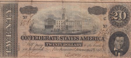 USA 20 Dollars A. H. Stephens - Confédérate States - 1864 - TTB - P.69