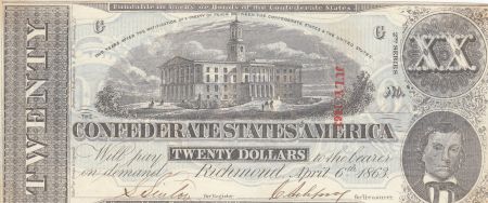USA 20 Dollars A.H. Stephens - Confédérate States - 1863