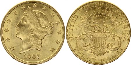 USA 20 Dollars Liberty - Aigle Coronet Head - 1907 Or