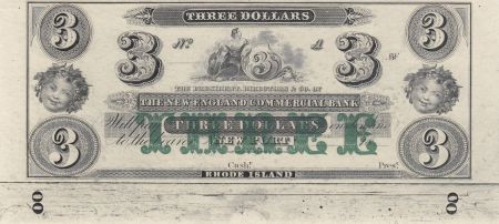 USA 3 Dollars The New England Commercial Bank - 18xx - NEUF
