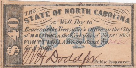 USA 40 Dollars - State of North Carolina - 1863 - SUP