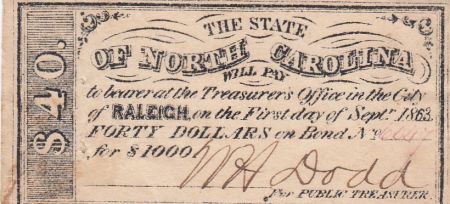 USA 40 Dollars - State of North Carolina - Raleigh - 1863 - SUP
