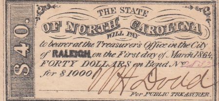 USA 40 Dollars - State of North Carolina - Raleigh - 1864 - SUP