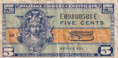 USA 5 Cents - Military Cerificate - 1954 - Série 521 - Numéro 60