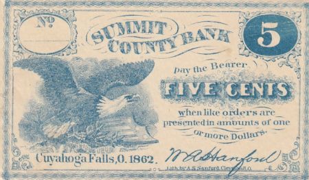 USA 5 Cents - Summit County Bank - 1862 - SUP