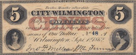 USA 5 Cents 1862 - City of Wilmington, Delaware