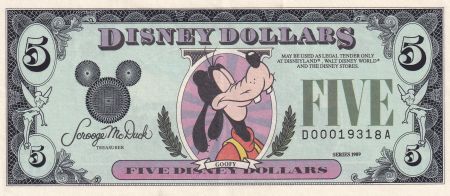 USA 5 Disney Dollars - Goofy