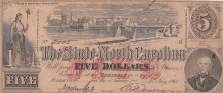 USA 5 Dollars - State of North Carolina - 1863 - TB