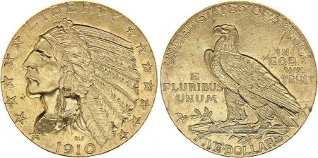 USA 5 Dollars - Tête Indien - Aigle 1910 Or