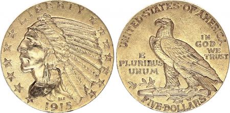USA 5 Dollars - Tête Indien - Aigle 1915 Or