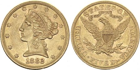 USA 5 Dollars Liberty - Aigle Coronet Head - 1882 Or